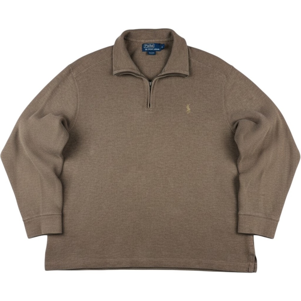 Polo Ralph Lauren Quarter Zip Sweater Mens L Brown Ribbed Cotton Pullover